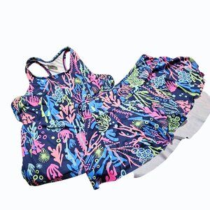 Lands End Girls Tankini 2 Pc Set Size 12 Racer Back Top Lined Skirt Bottom EUC